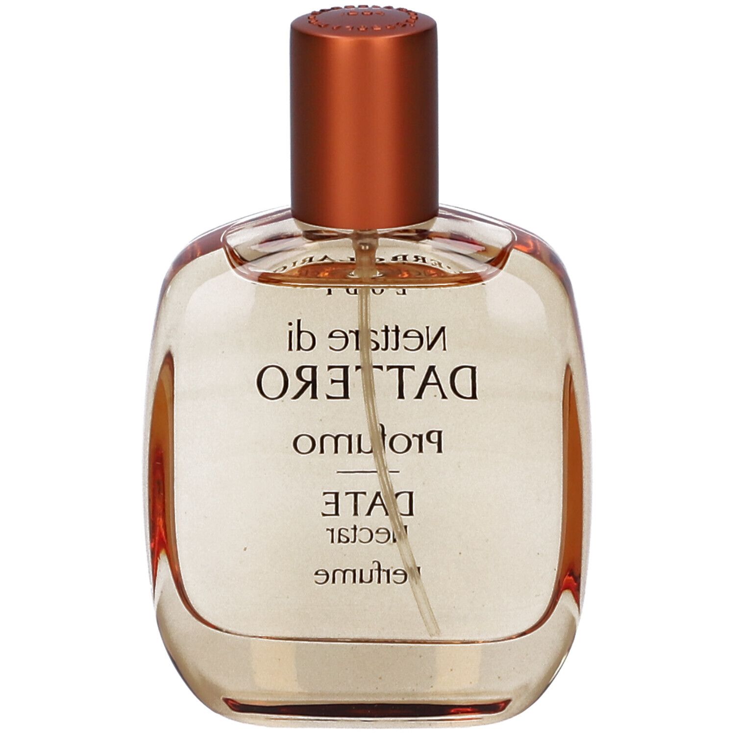 L'Erbolario Nèttare di Dattero Eau de Parfum in flacone di vetro con tappo arancione.