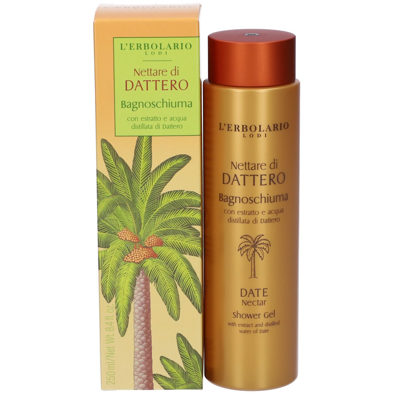 Flacone con pompa e scatola, 250ml.