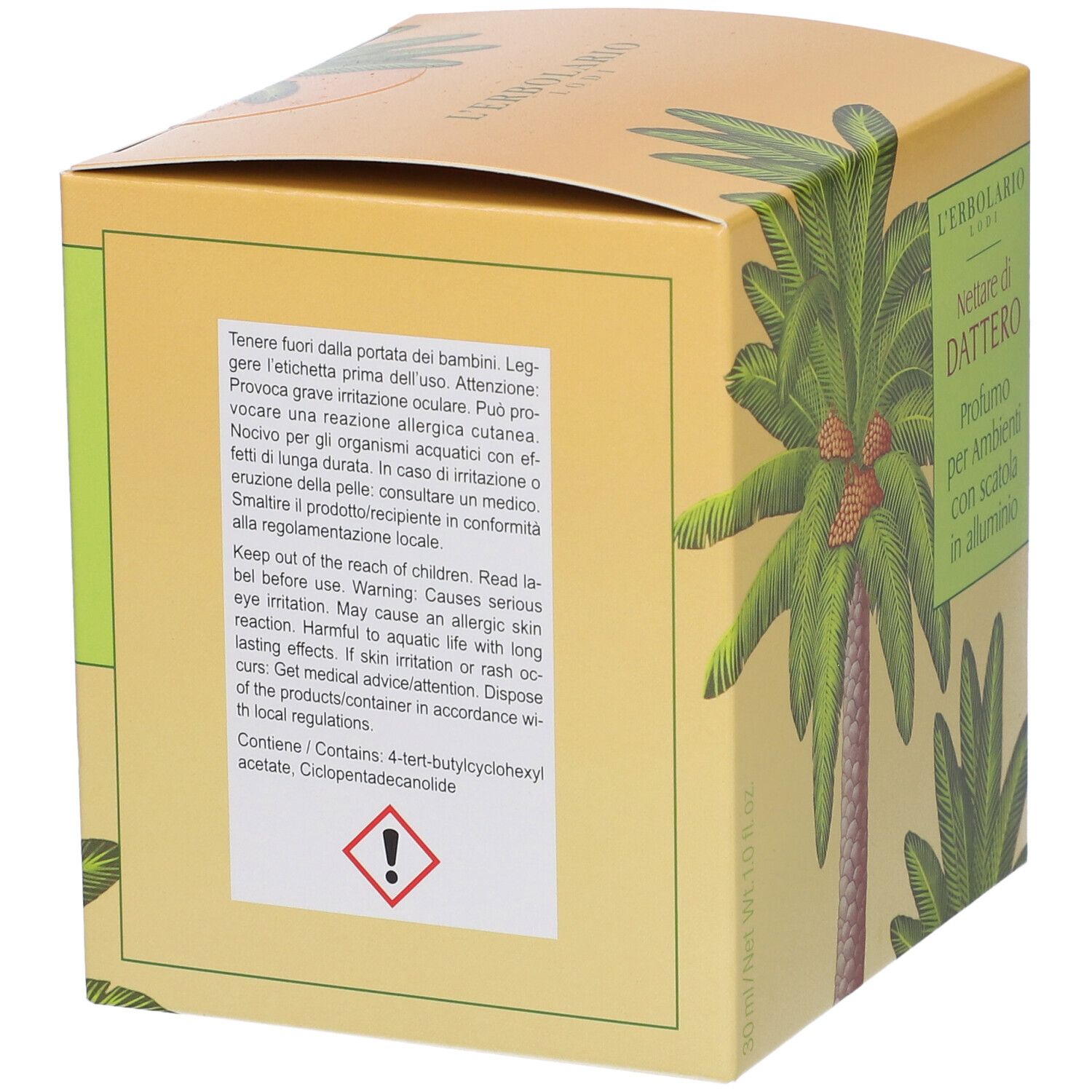Confezione per "Profumo per Ambienti" con motivo a palma.
