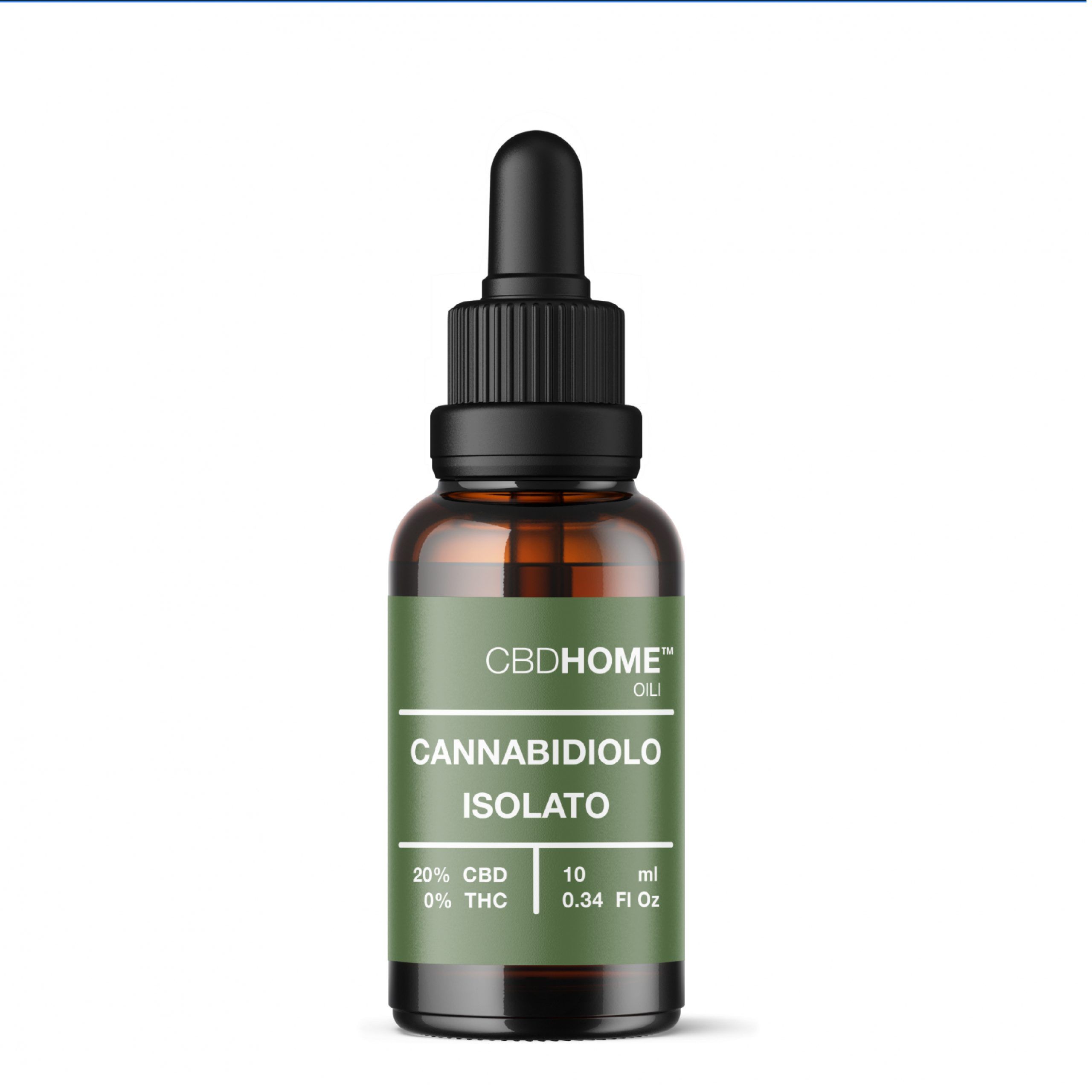 Olio CBDHOME CBD Isolato 20% CBD, 0% THC, flacone da 10ml con contagocce.