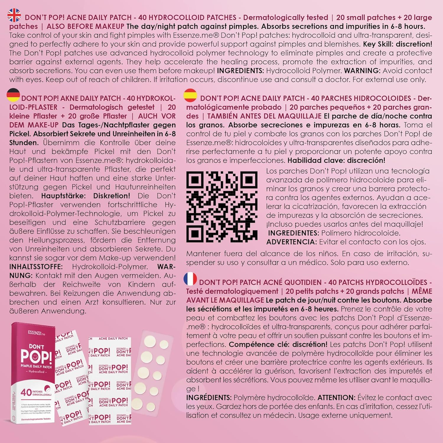 Essenze.me Don’t Pop Patch Brufoli Idrocolloidali Invisibili per Imperfezioni - 40 Cerotti