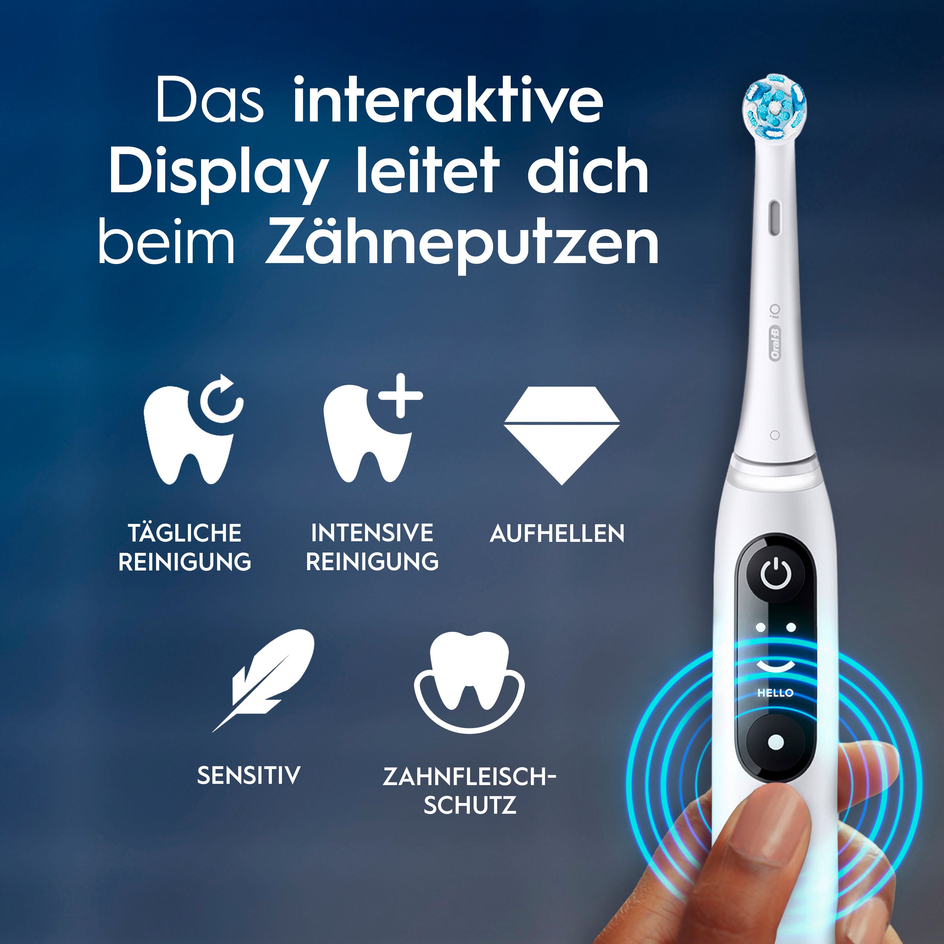 Spazzolino elettrico Oral-B iO Series 6. Funzioni: pulizia quotidiana, intensiva, sbiancamento, sensibile.