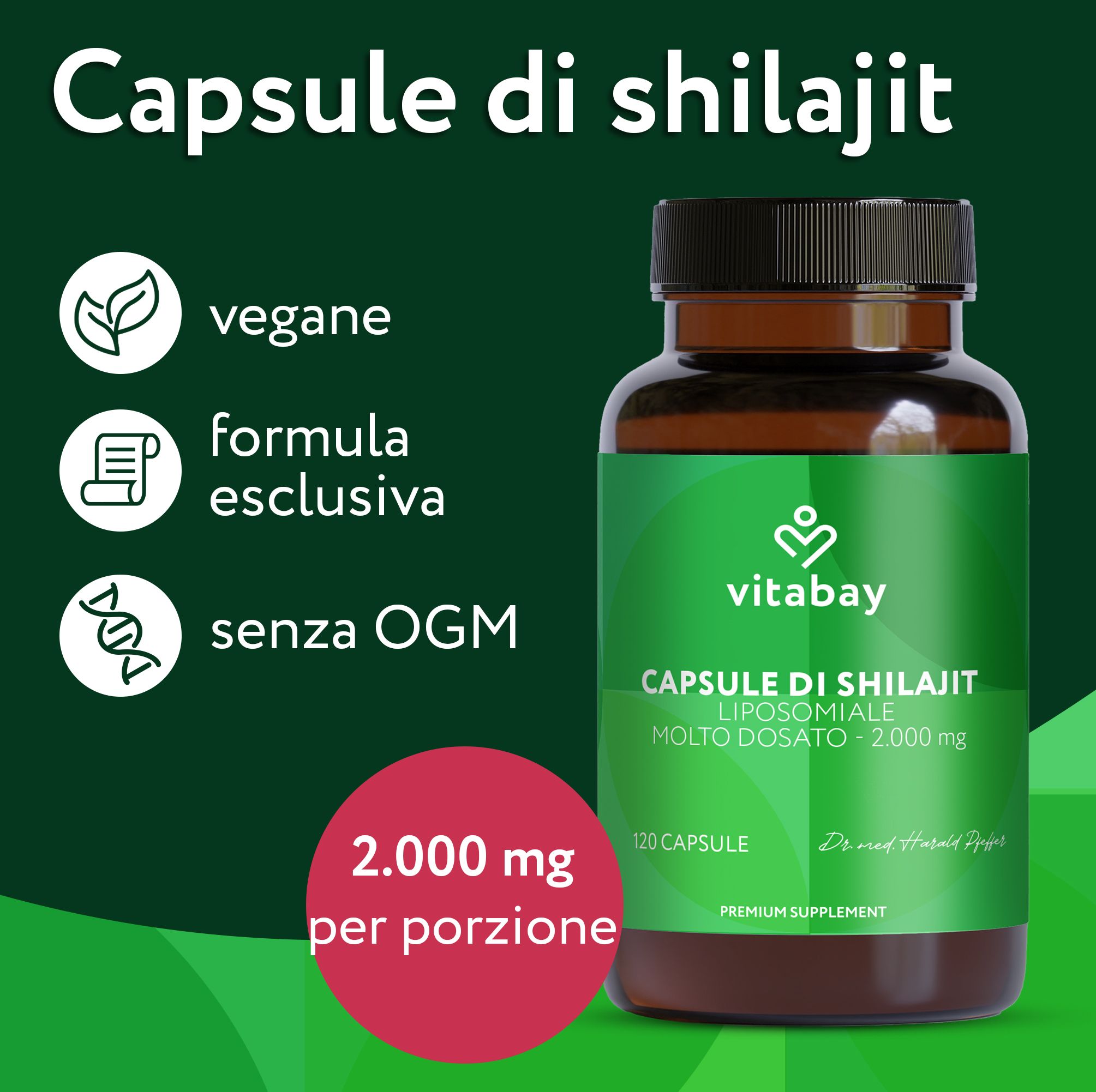 Vitabay Shilajit Capsule: flacone da 120 capsule, vegano, formula esclusiva, senza OGM.