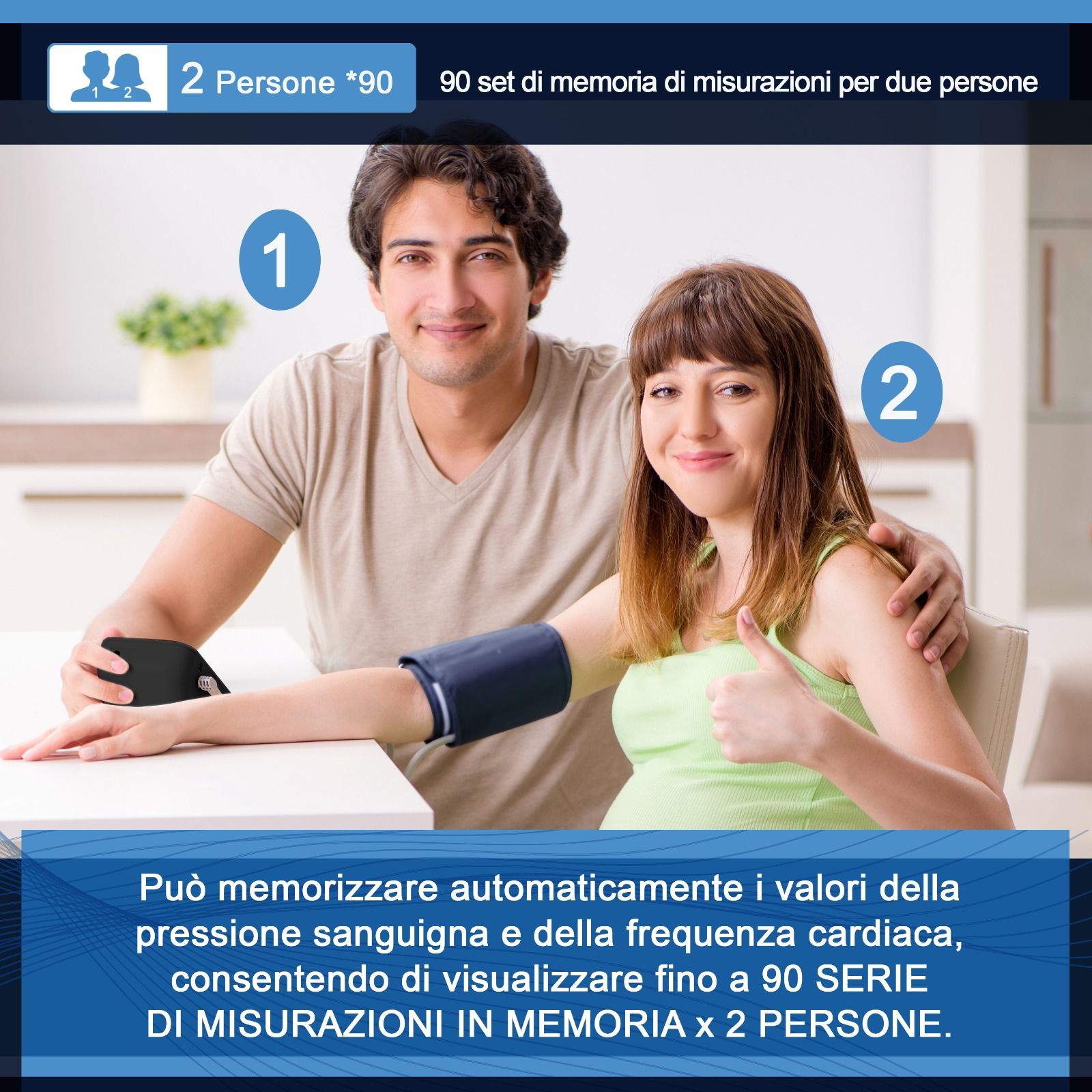 Dinamicamed A-158 Misuratore pressione da braccio, alta precisione, 2*90 memorie