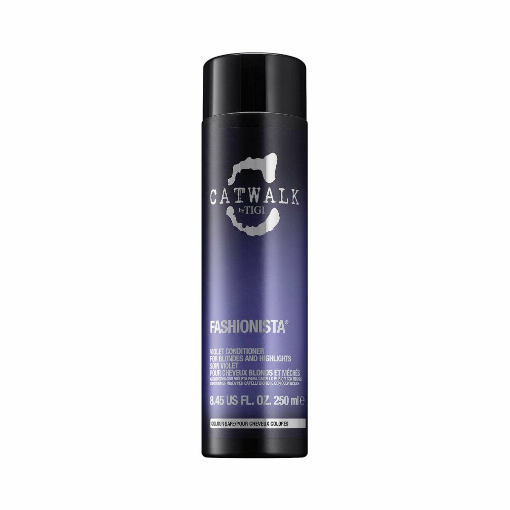 Balsamo viola. Bottiglia nera con sfumatura viola. Scritta: CATWALK by TIGI, Fashionista. 250ml.