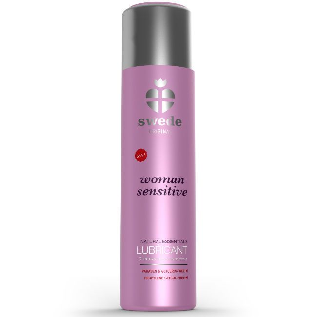 Flacone Swede Original Lubricant Woman Sensitive con tappo argentato.