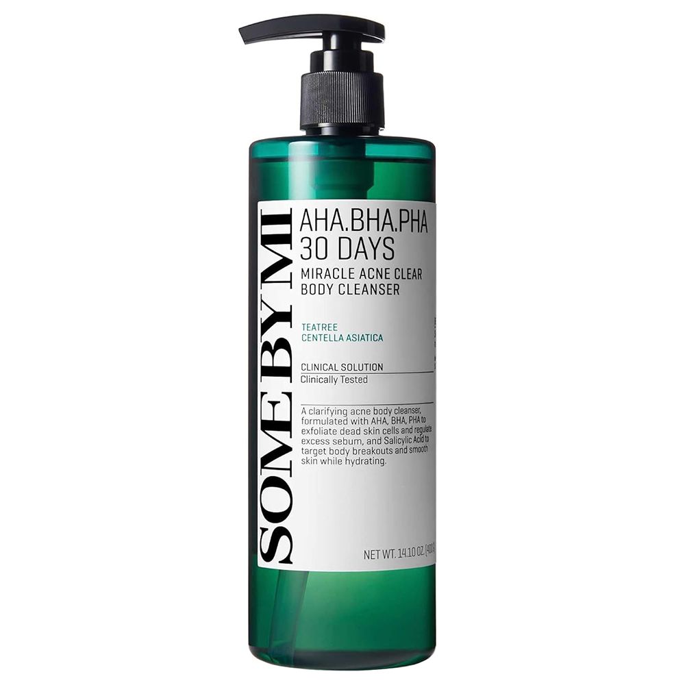 Retro del flacone del detergente corpo SOMEBYMI AHA BHA PHA 30 giorni Miracle Acne Clear.