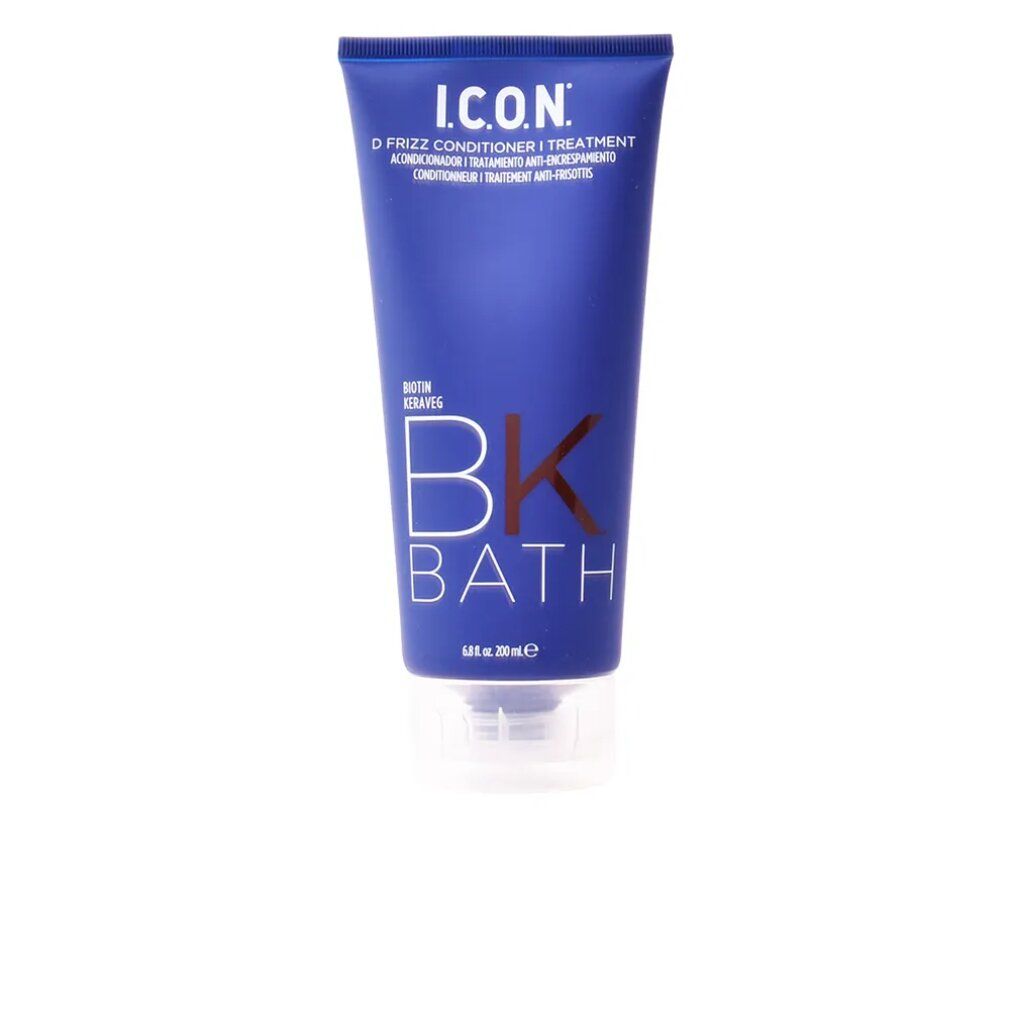 Tubo blu con scritta I.C.O.N. e BK BATH. Contiene biotina e cheratina. Nome del prodotto e volume.