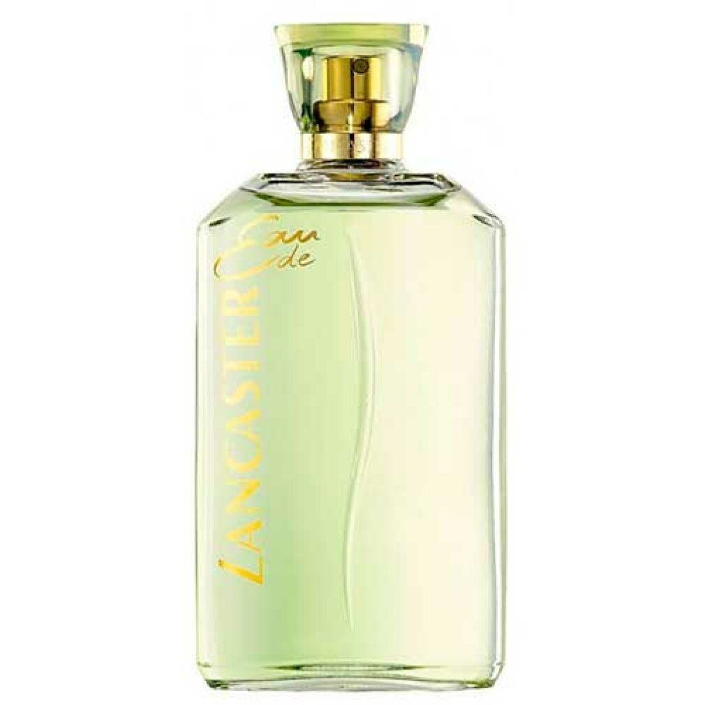 Flacone di eau de parfum Lancaster con scritta dorata e contenuto verde.