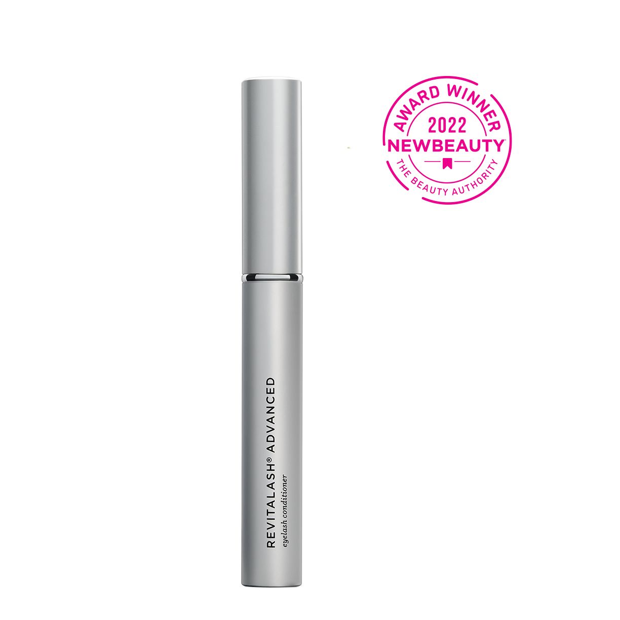 Tubo argentato RevitaLash® Advanced Eyelash Conditioner. Logo NewBeauty Award Winner 2022. Tappo argentato.