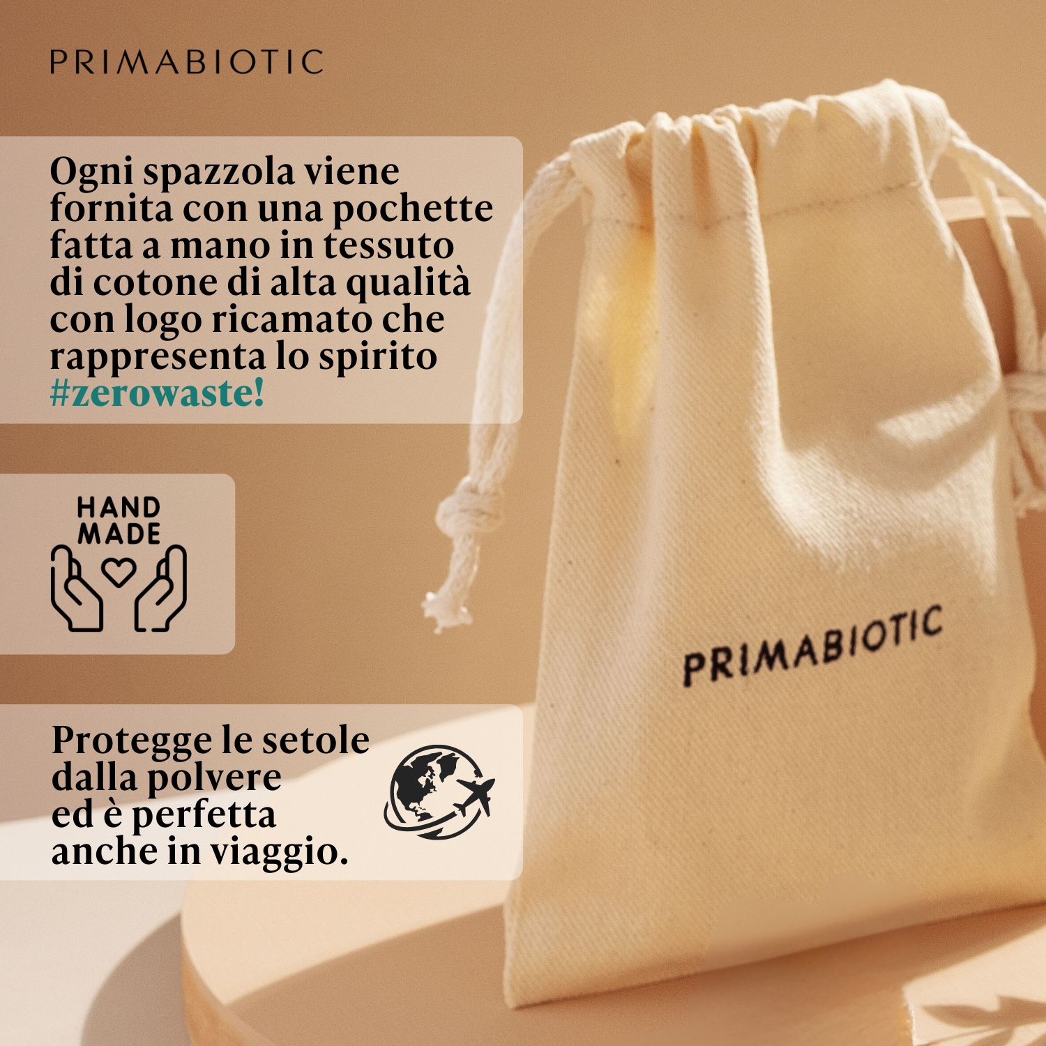 Primabiotic Spazzola per massaggio corpo con custodia, prodotto ecologico dall'Europa
