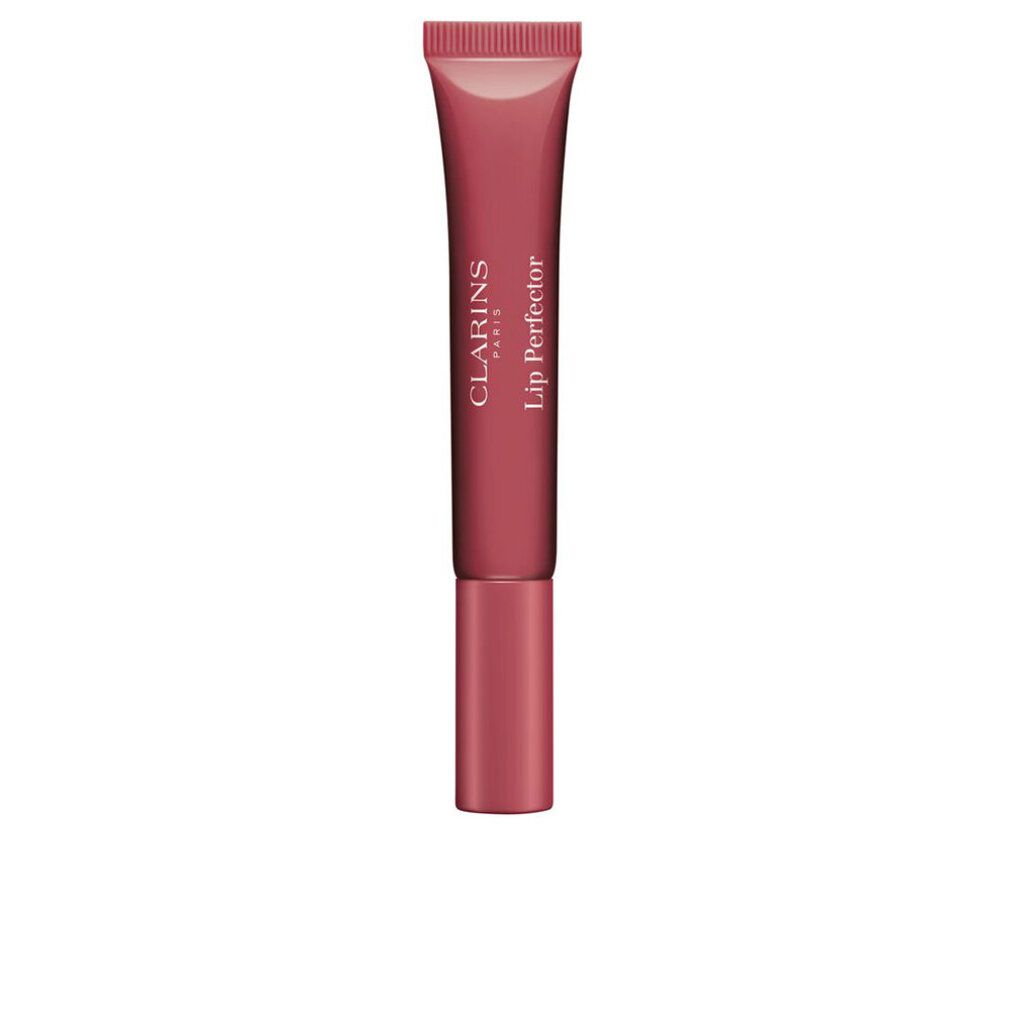 Lip Perfector in tubo. Tonalità: Pomegranate Intense Maple 17. Marchio: Clarins. Testo sul tubo: Lip Perfector.