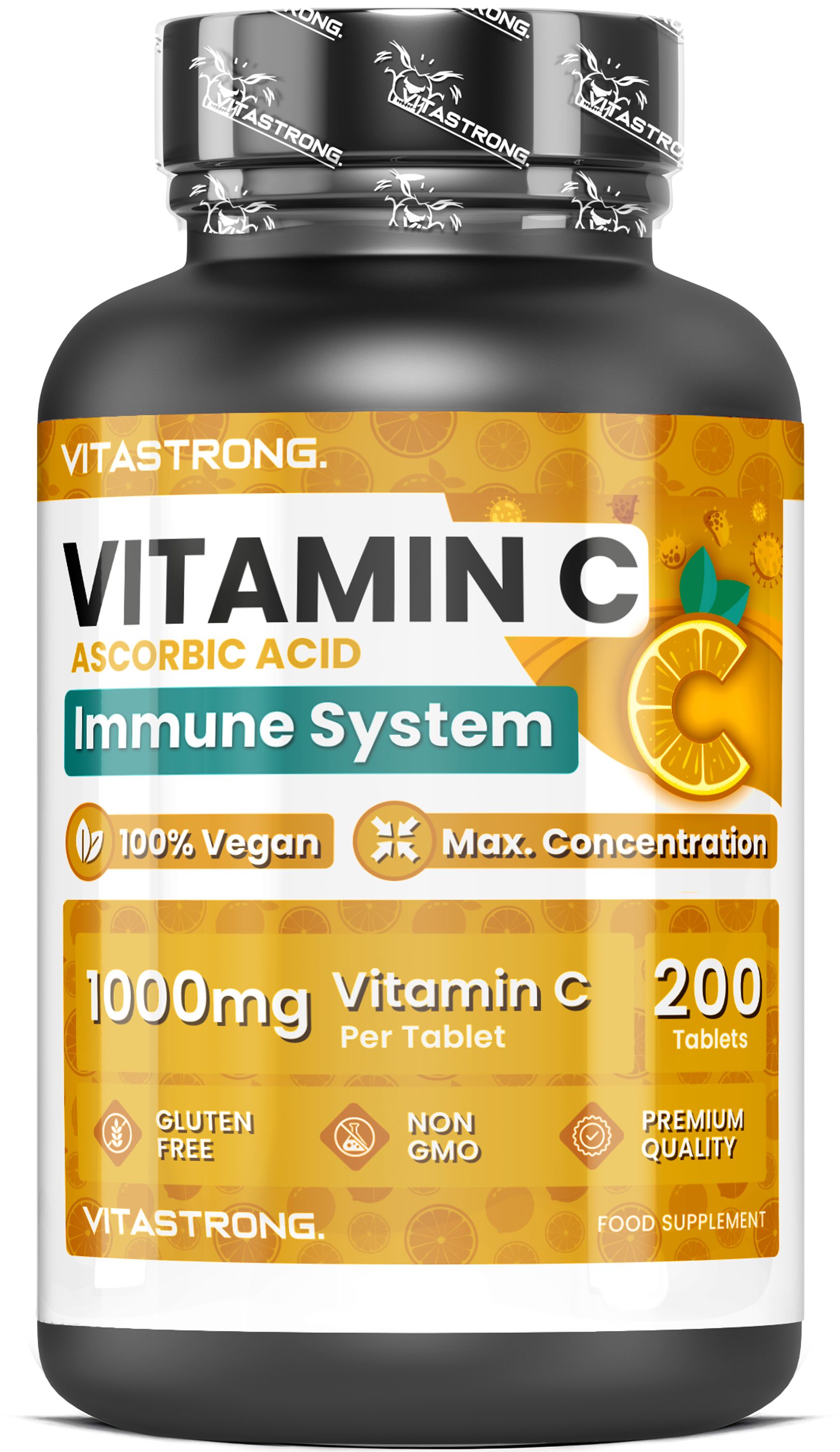 Vitastrong Vitamina C - 200 Compresse, 1000mg - Difese Immunitarie e Antiossidanti