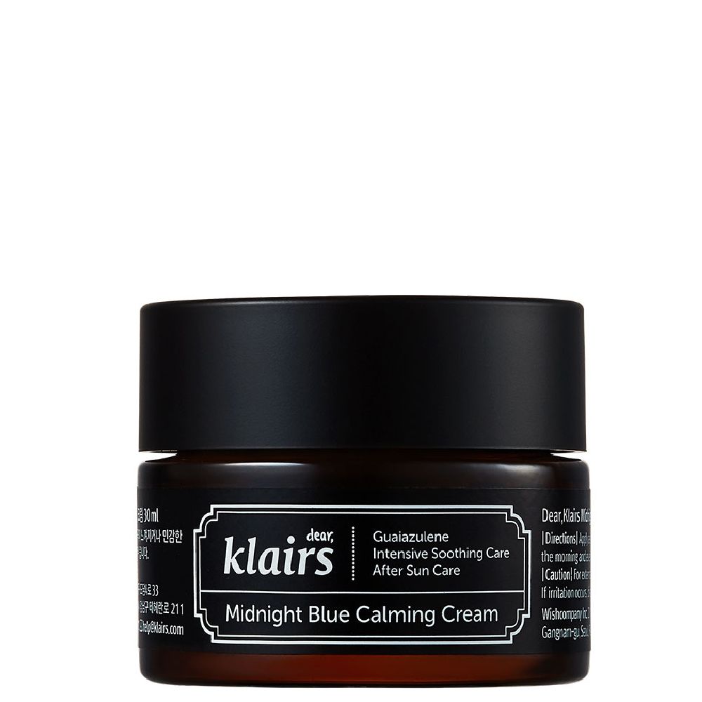 Vasetto di Klairs Midnight Blue Calming Cream con coperchio nero.