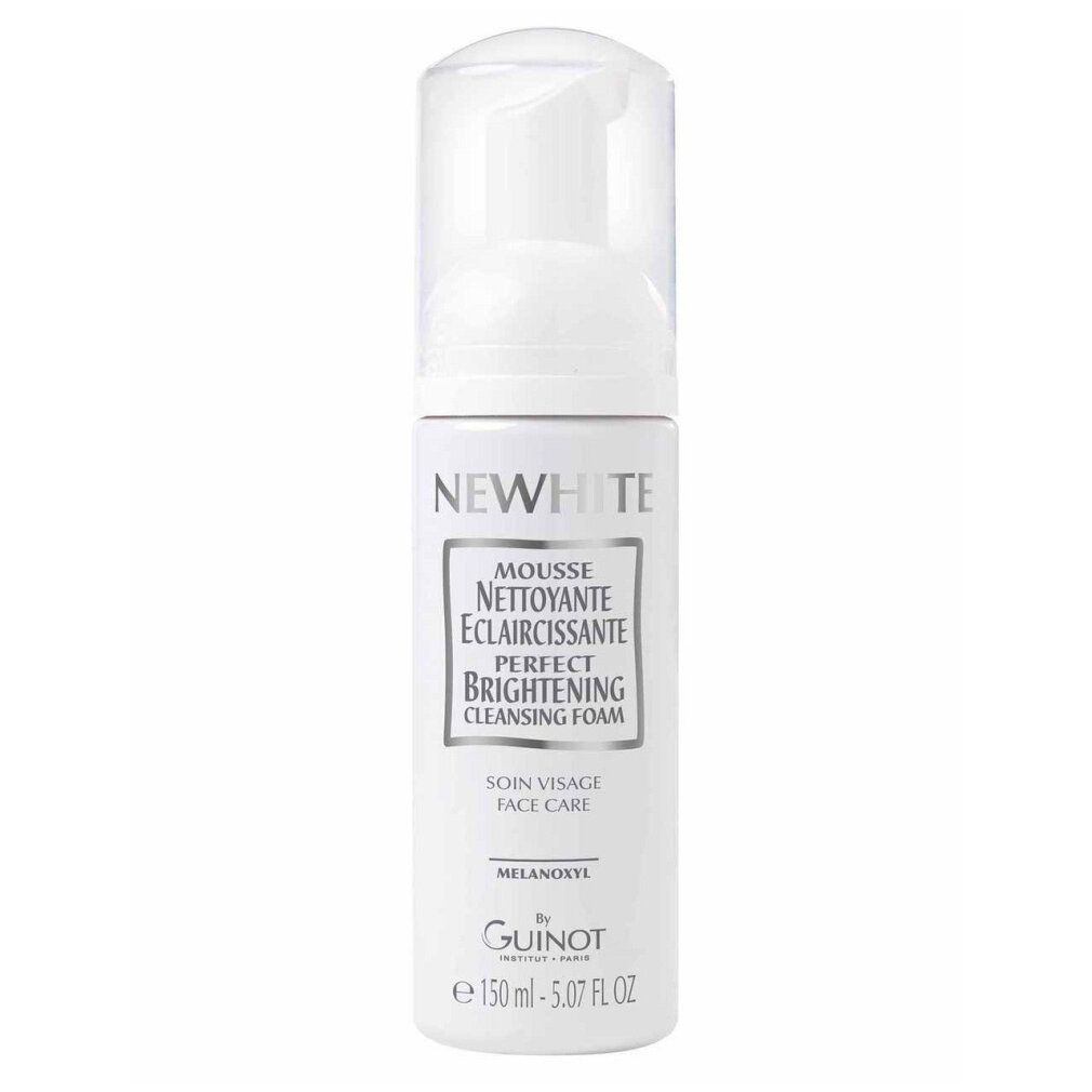 Guinot Newhite Perfect Brightening Cleansing Foam. Flacone bianco con erogatore trasparente. 150ml.