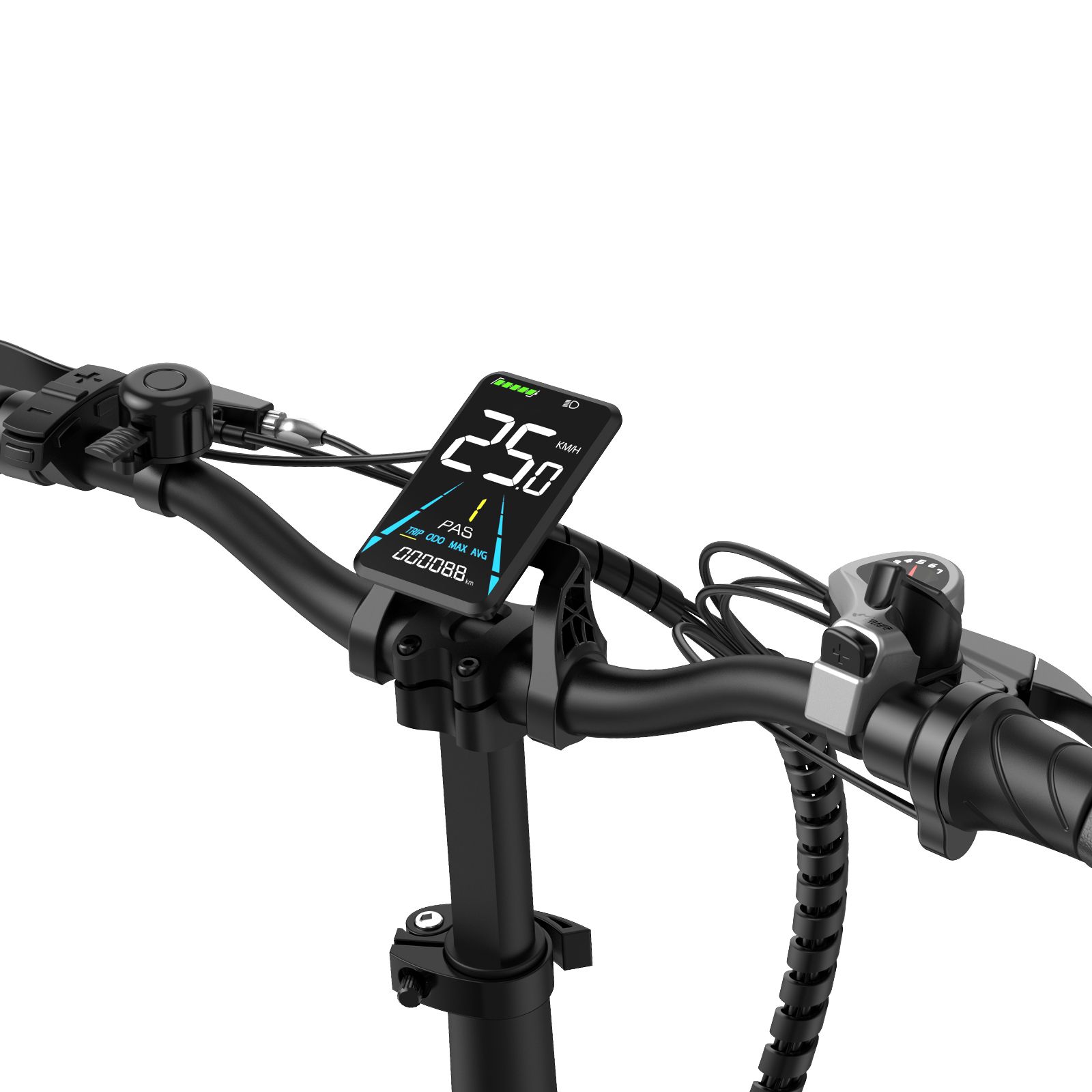 Manubrio della bici con display. Mostra velocità e altre informazioni.