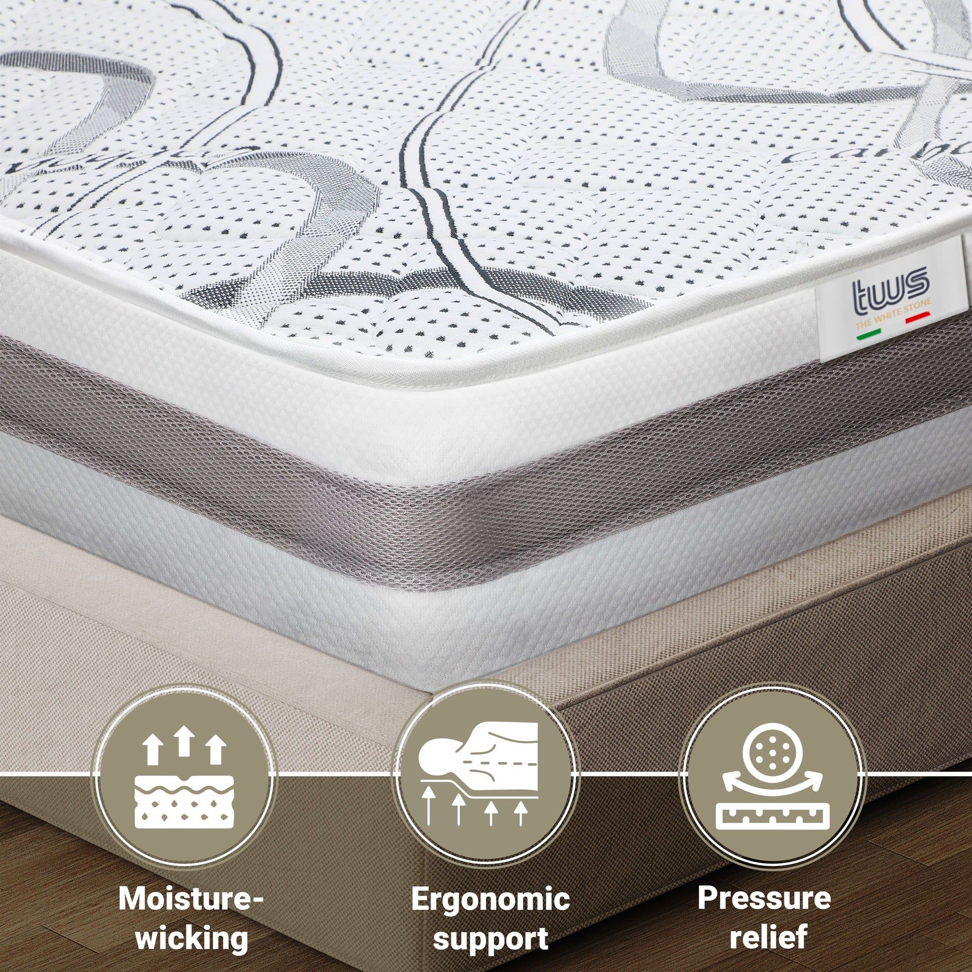 The White Stone Materasso Singolo 80x195 cm a Media Rigidita' | Altezza 20 cm