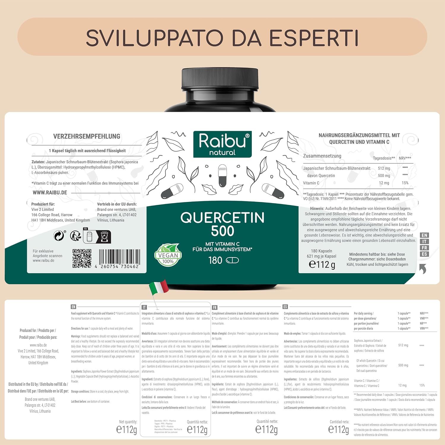 Quercetina Capsule 500mg Alto Dosaggio - RAIBU