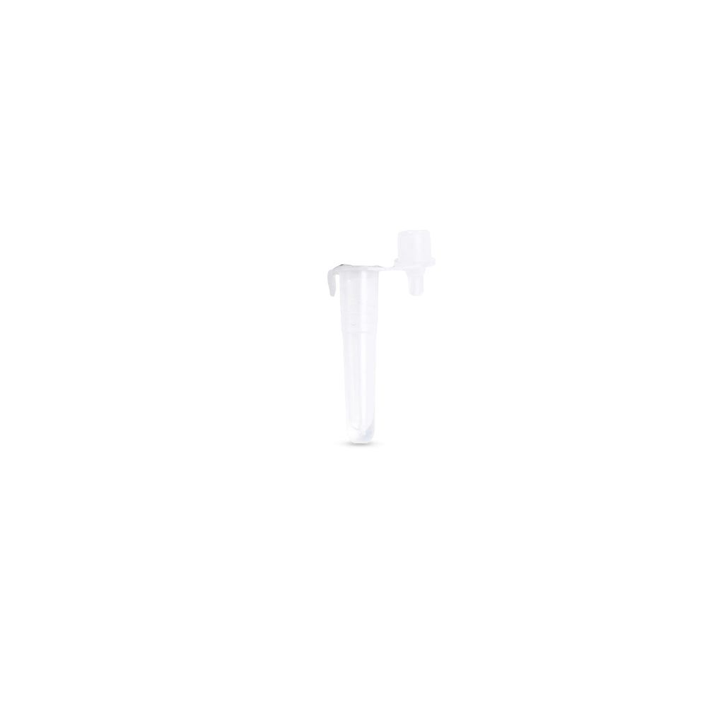 Tubo di plastica trasparente con coperchio. Per scopi medici.