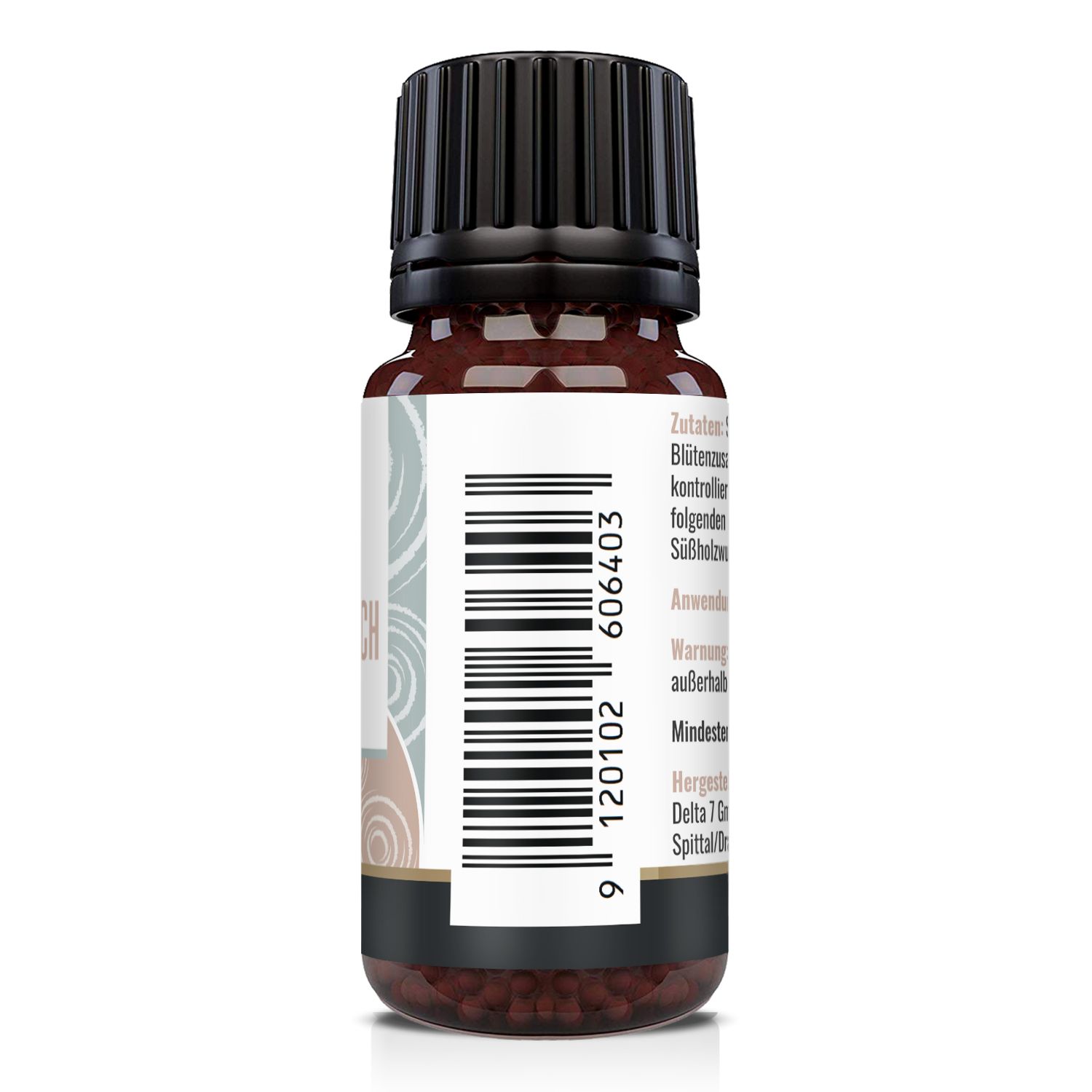 Retro del flacone Natural Pro. Codice a barre e testo: 9 120102 606403. Informazioni sul produttore e sulla durata minima.