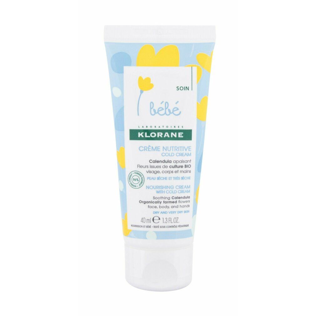 Tubo Klorane bébé Cold Cream con motivo floreale. Contiene calendula lenitiva per pelli secche.