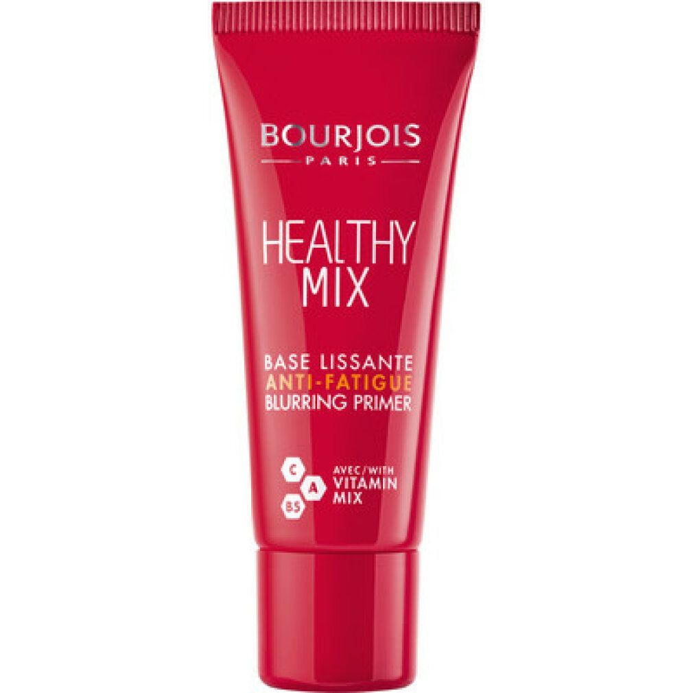 Tubo rosso HEALTHY MIX, BASE LISSANTE ANTI-FATIGUE. Marchio Bourjois. Contiene vitamina C e B5.