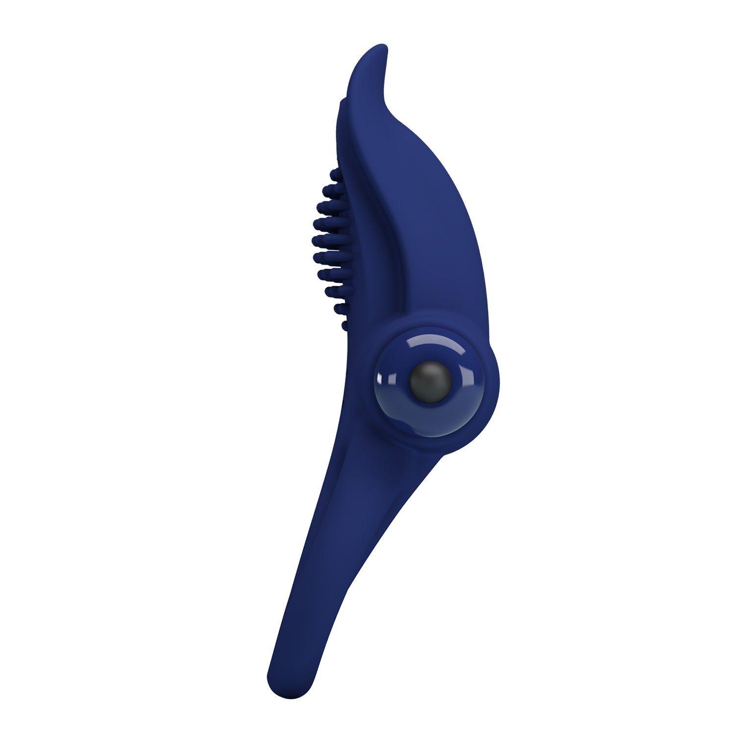 Anello vibrante blu, vista laterale. Con area strutturata e un pulsante.