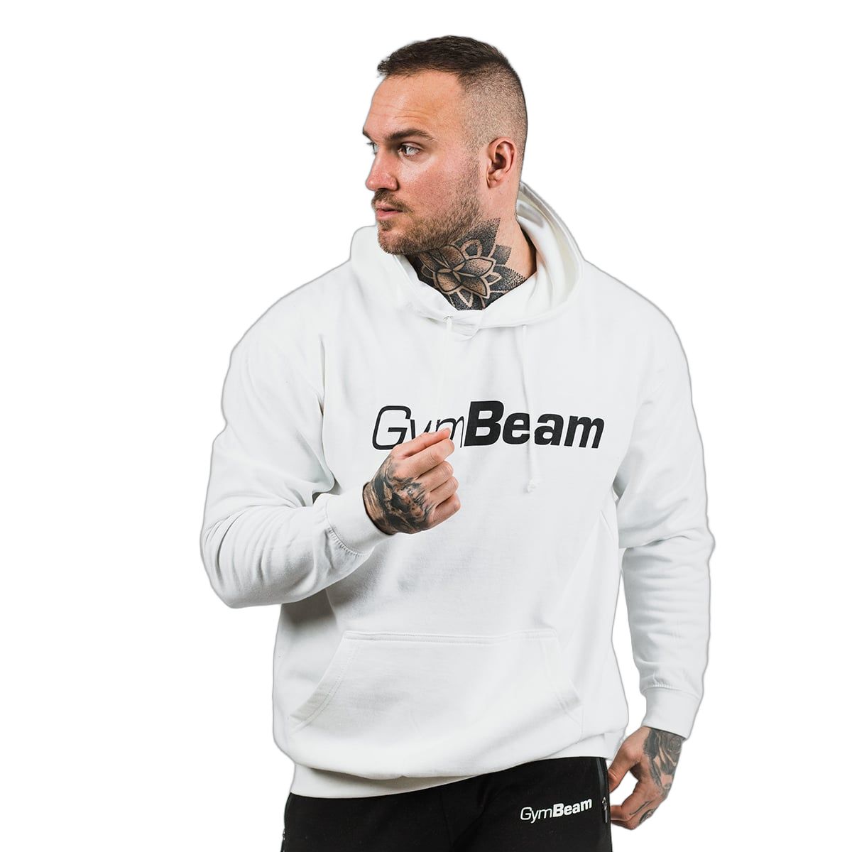 GymBeam Felpa uomo PRO con cappuccio regular bianca