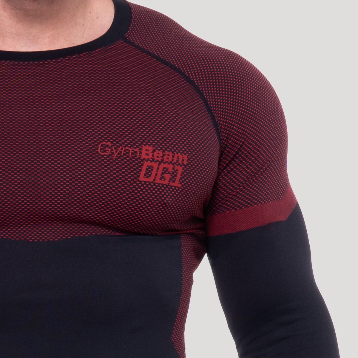 GymBeam Maglia uomo a maniche lunghe senza cuciture nera e rossa