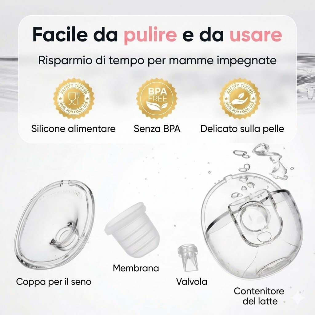 Tiralatte elettrico 280 mmHg, vestibilità senza cuciture per un flusso di latte uniforme.