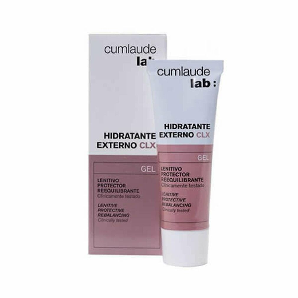 Confezione prodotto con tubo. Tubo con 'cumlaude lab:' e 'HIDRATANTE EXTERNO CLX'. Testo in spagnolo e inglese. 30ml.