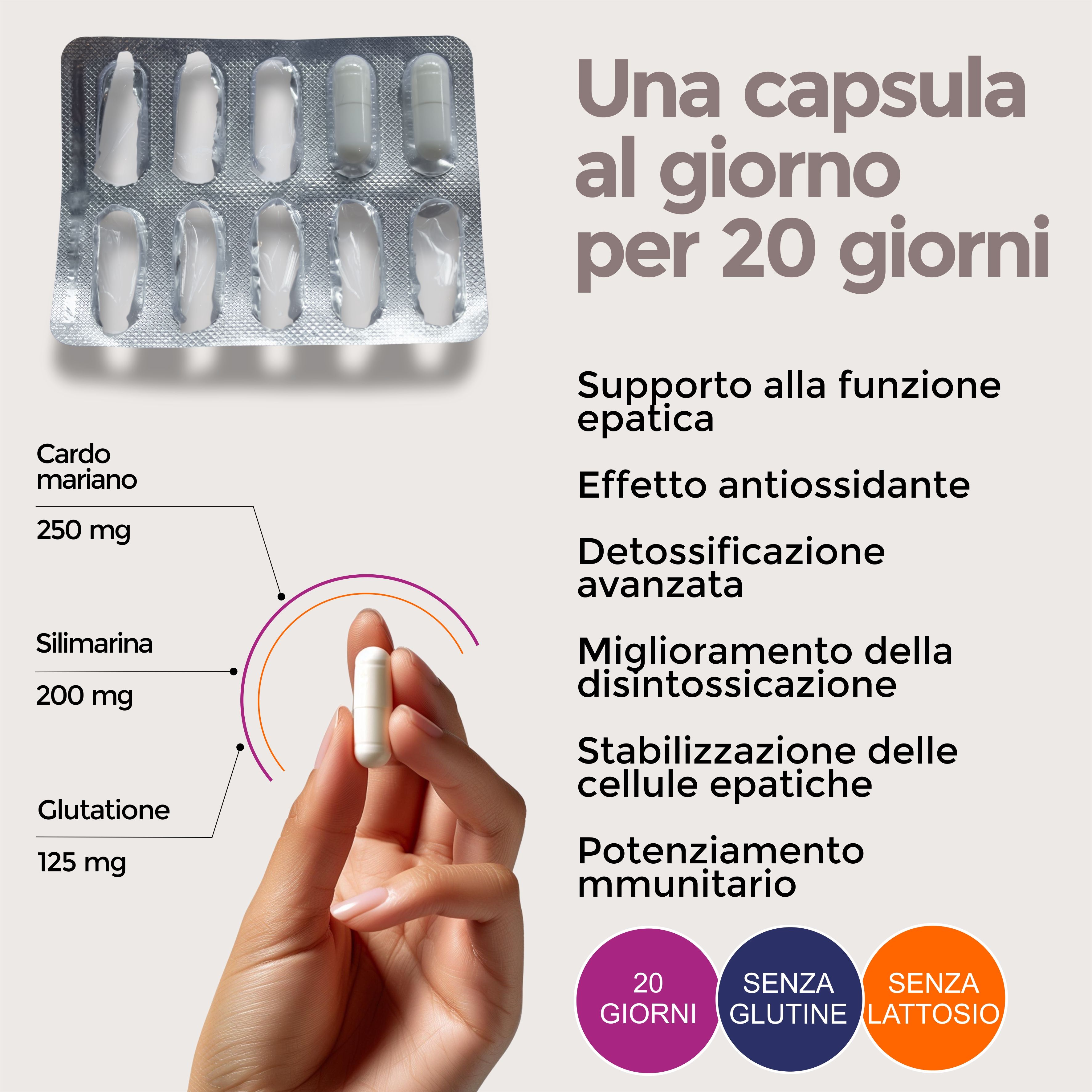 Cardo Mariano con Glutatione 200 mg Silimarina - Epatomarine 20 - Depurativi Fegato