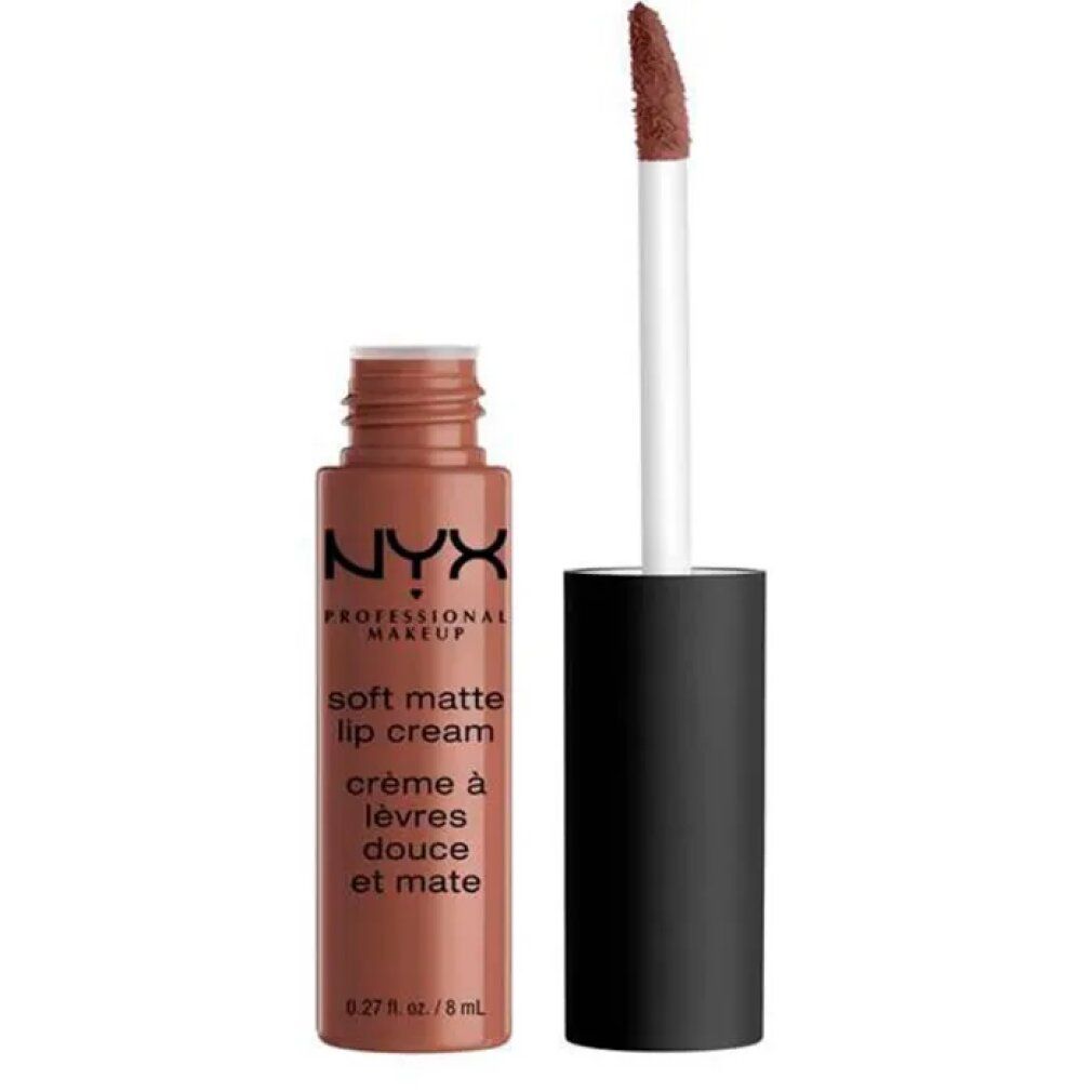 NYX Soft Matte Lip Cream color marrone-rossiccio con applicatore.