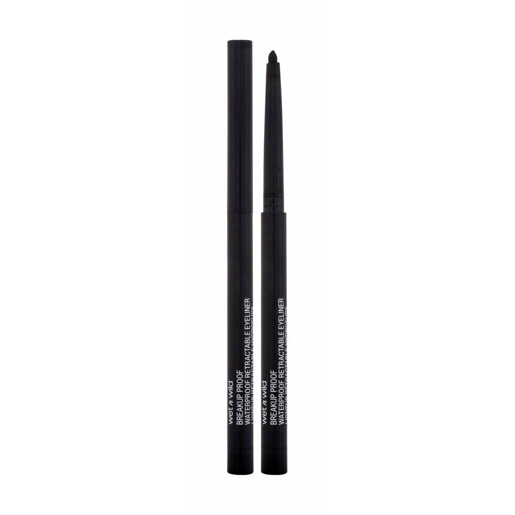 Eyeliner retrattile nero con cappuccio nero. Sulla penna è scritto "Wet n Wild Breakup Proof Retractable Eyeliner".