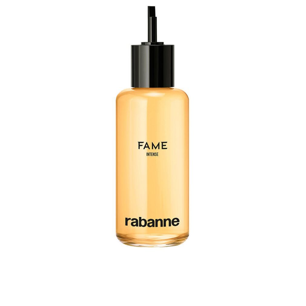 Flacone beige con tappo nero. Scritta: FAME INTENSE e rabanne.