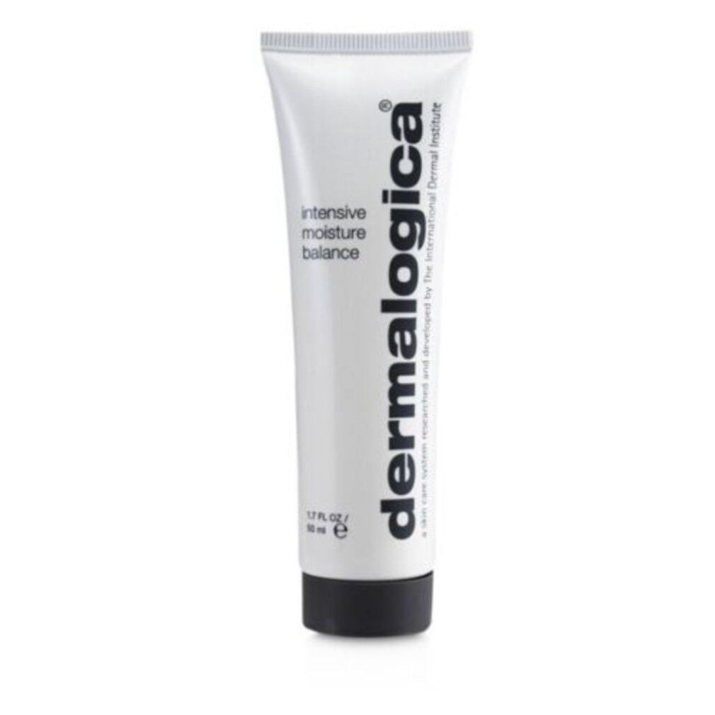 Tubo bianco con tappo nero. Scritta: "intensive moisture balance" e "dermalogica".