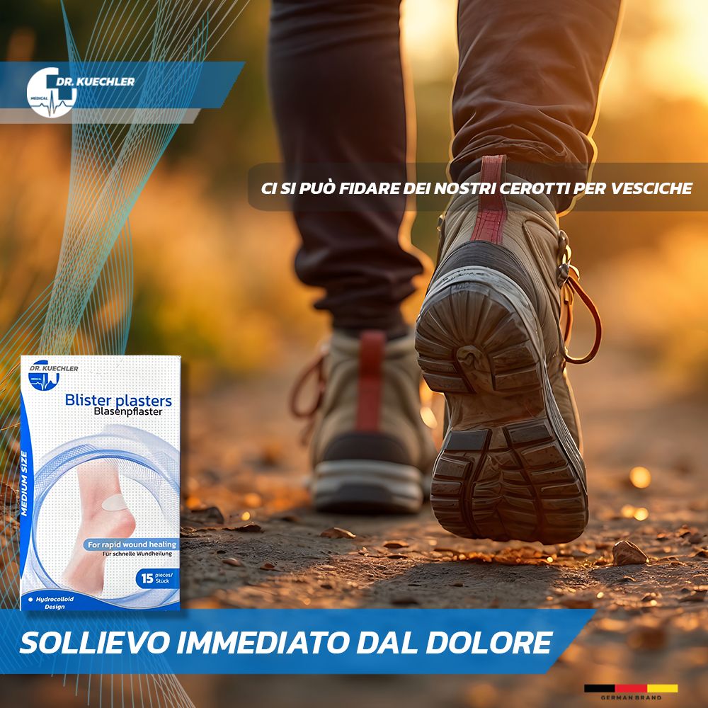 Farmacista con una confezione di cerotti per vesciche. Consegna rapida.
