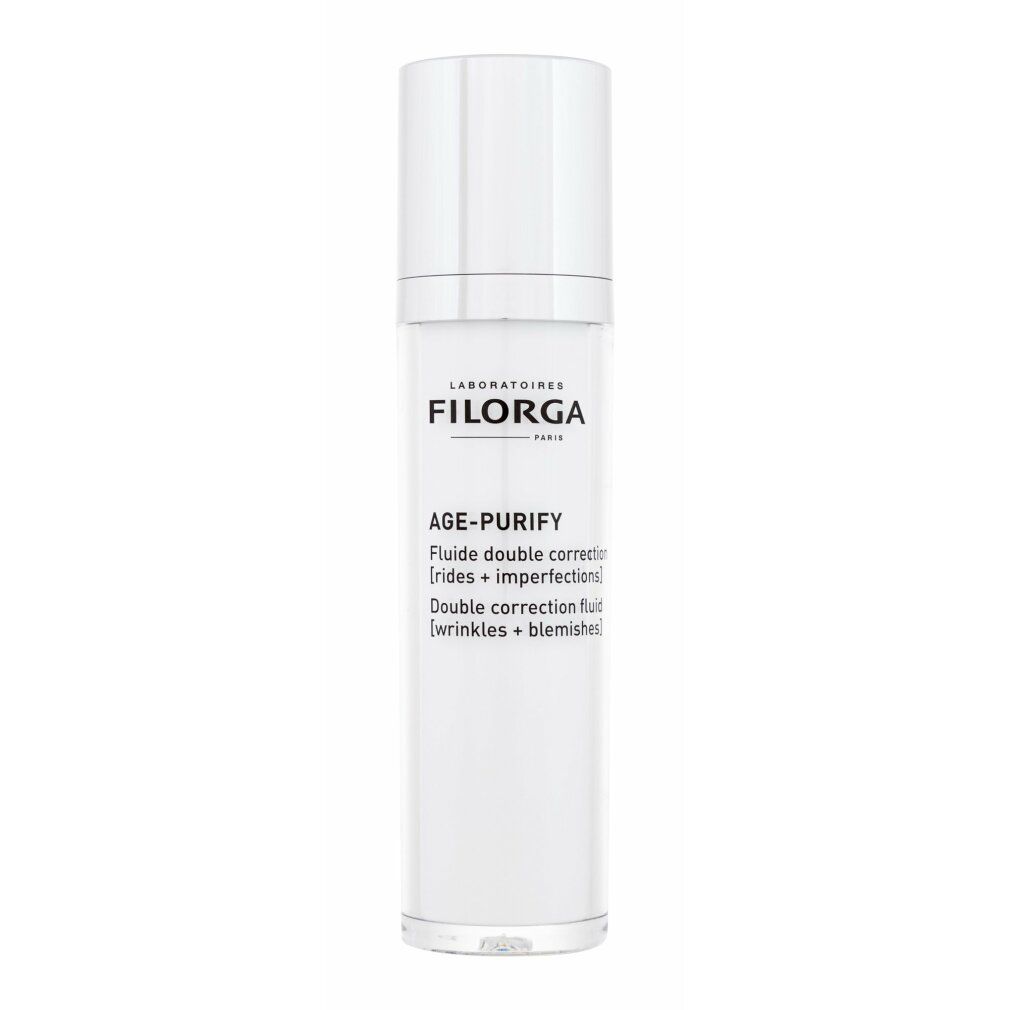 Filorga Age-Purify Fluid. Flacone bianco con tappo argentato. Testo: Age-Purify.