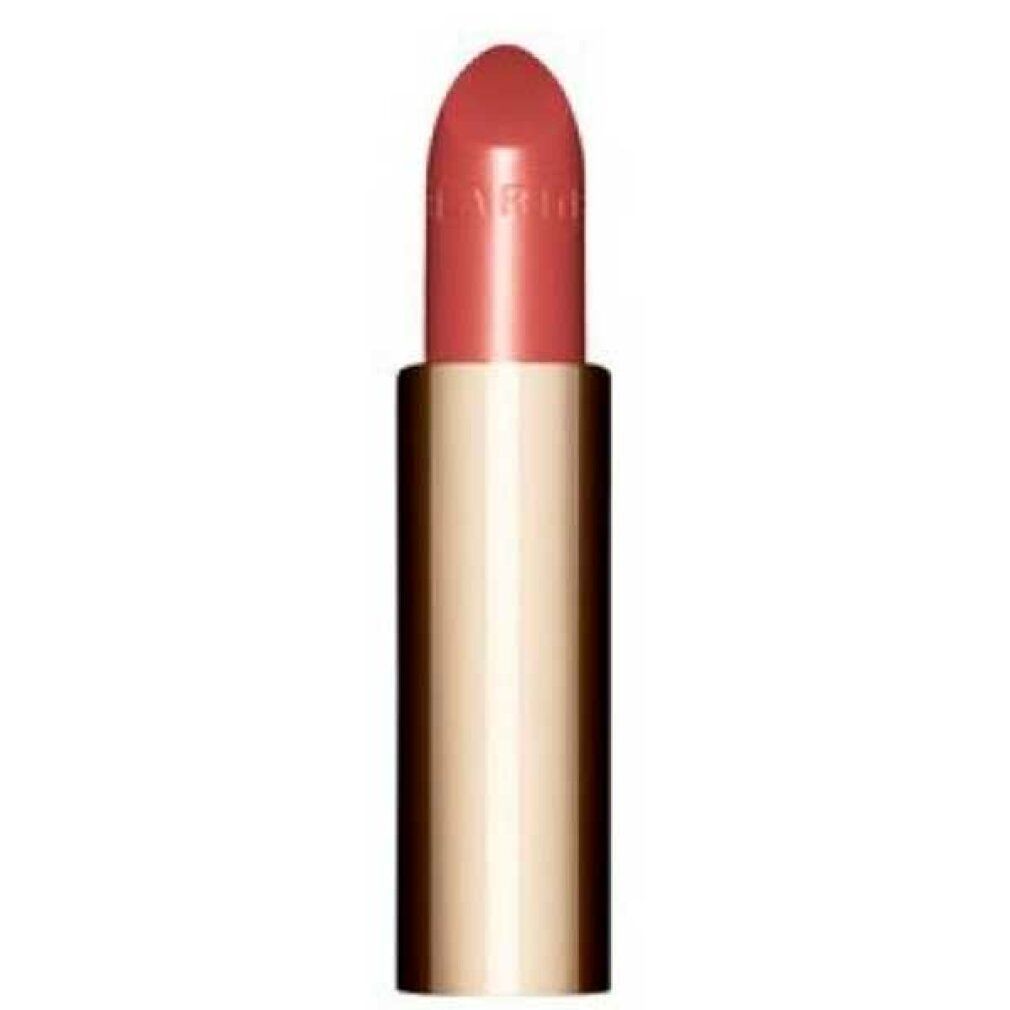 Rossetto con astuccio dorato. Il rossetto è rosso-marrone. La scritta "CLARINS" è visibile sul rossetto.