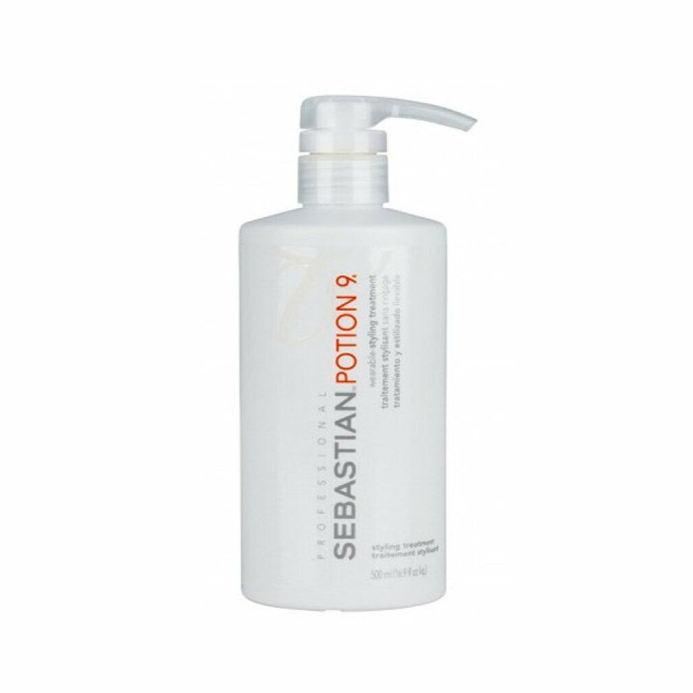 Flacone bianco con dosatore a pompa. Scritta: Sebastian Professional Potion 9. Nome del prodotto e altre informazioni.