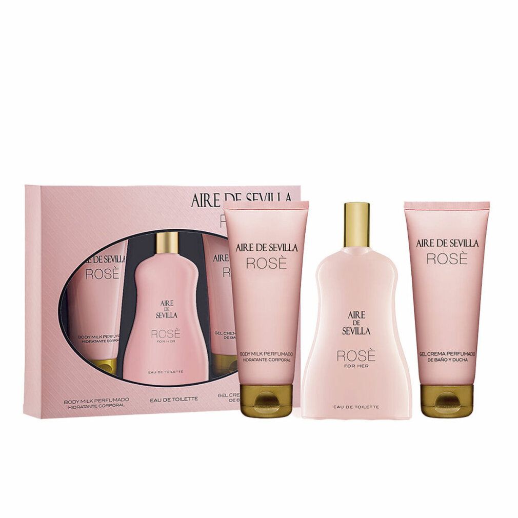Set regalo rosa. Contiene Eau de Toilette, latte corpo e gel doccia. Chiusure dorate. Marchio visibile.
