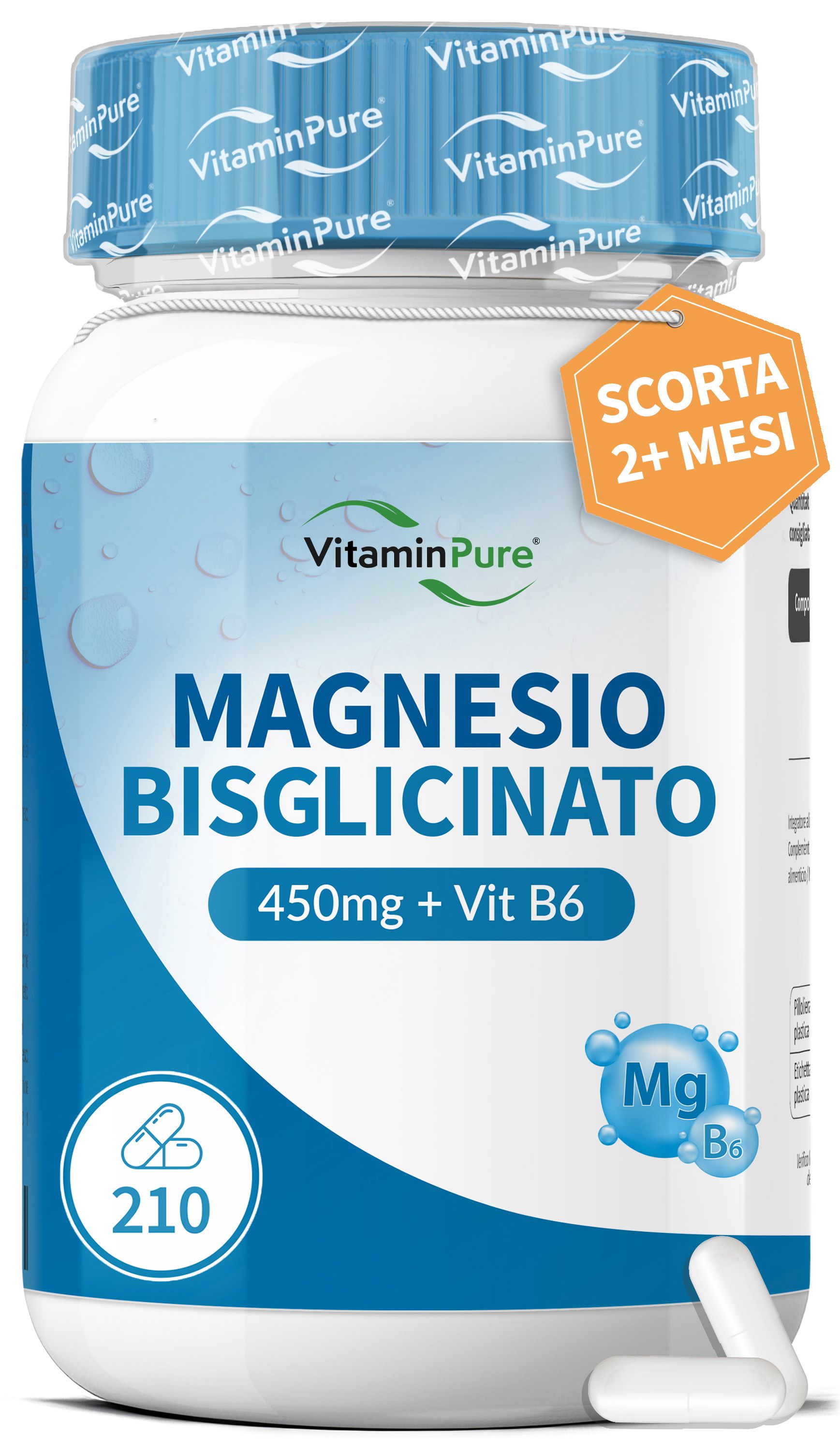 VitaminPure® Magnesio Bisglicinato Alto Dosaggio 450mg | 210 Capsule