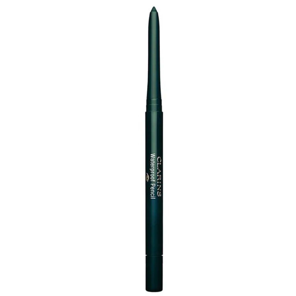 Matita Waterproof Clarins verde. Scritta: Clarins Waterproof Pencil. Punta rivolta verso l'alto.
