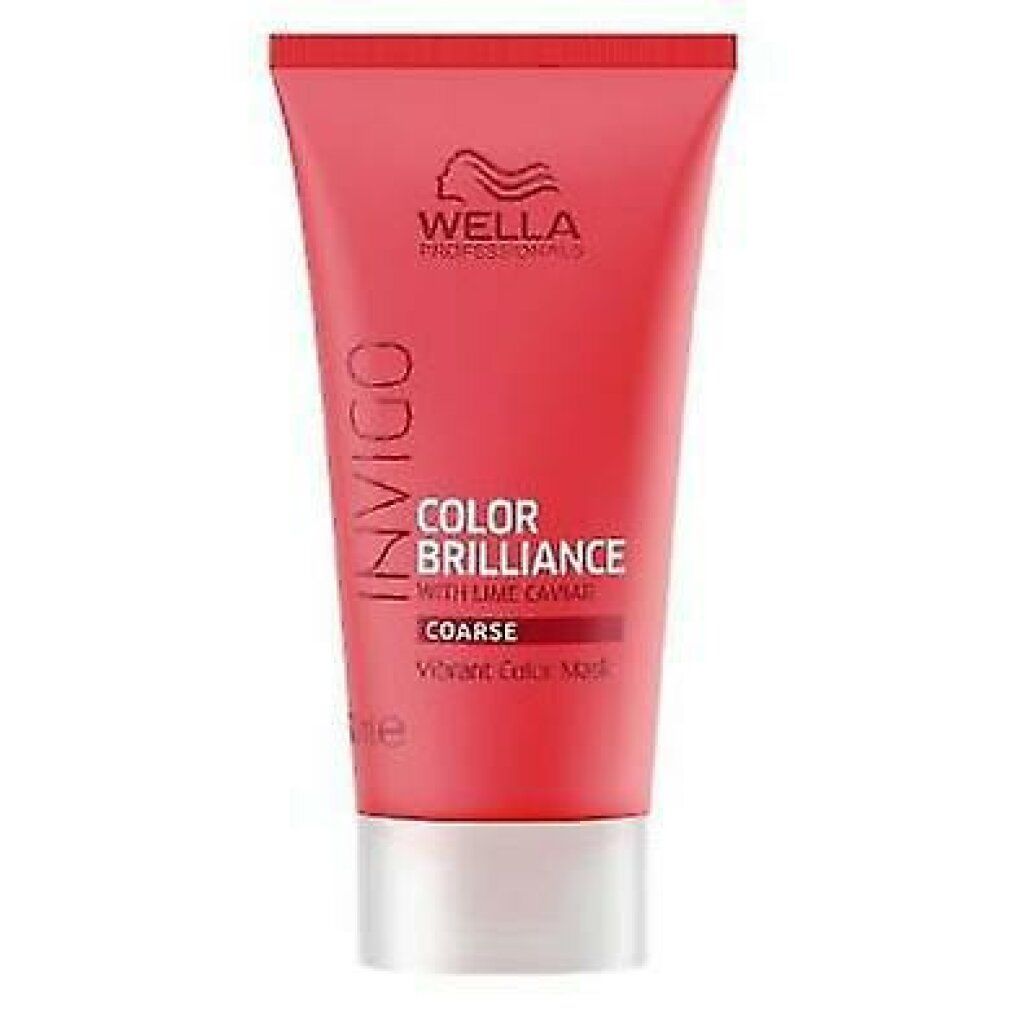 Tubo rosa con tappo bianco. Scritta: Invigo Color Brilliance, con caviale di lime, per capelli grossi.