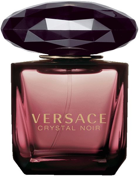 Versace Crystal Noir Eau de Toilette. Flacone con tappo nero sfaccettato. Forma rettangolare.