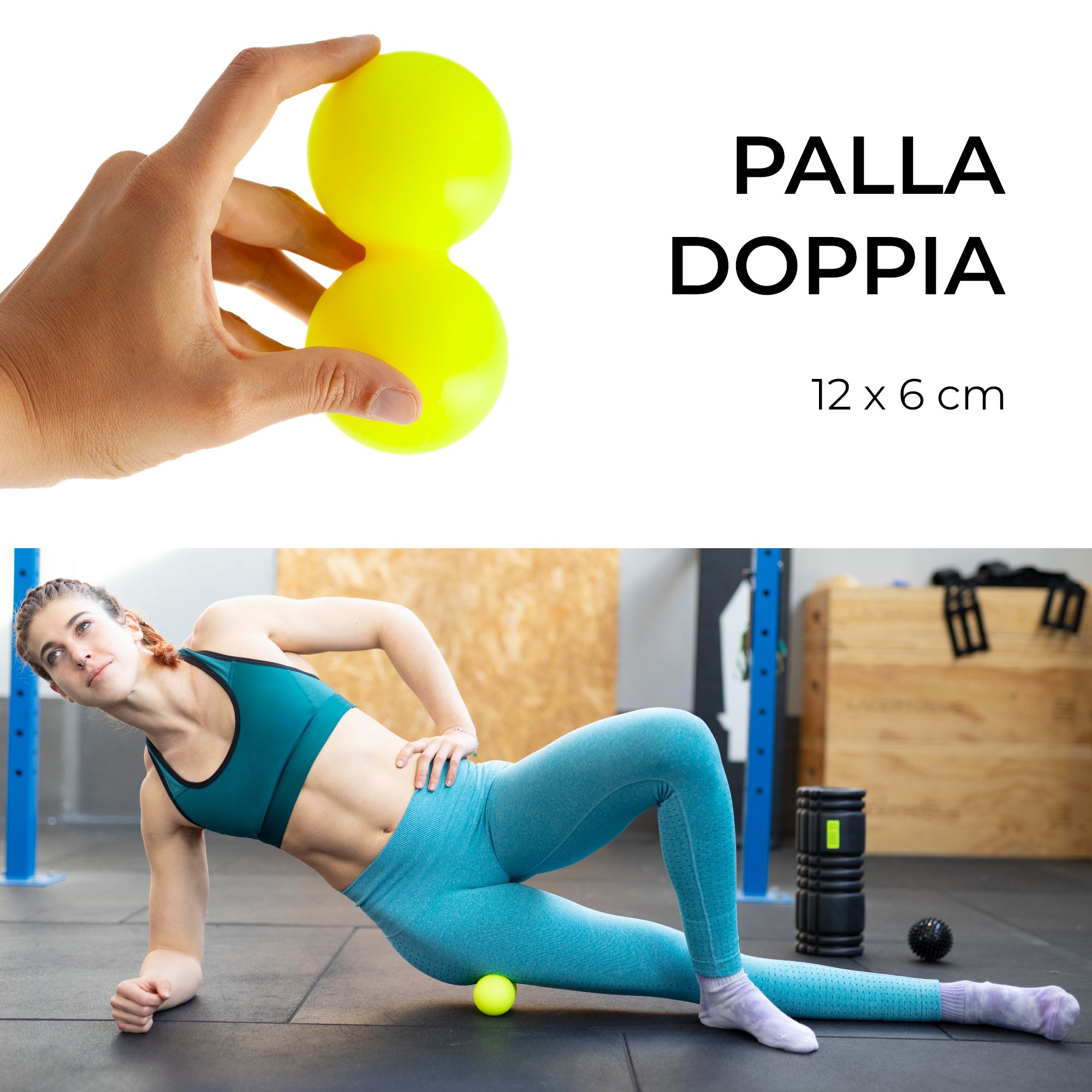 Duoball giallo 12x6cm, migliora mobilità e favorisce recupero.