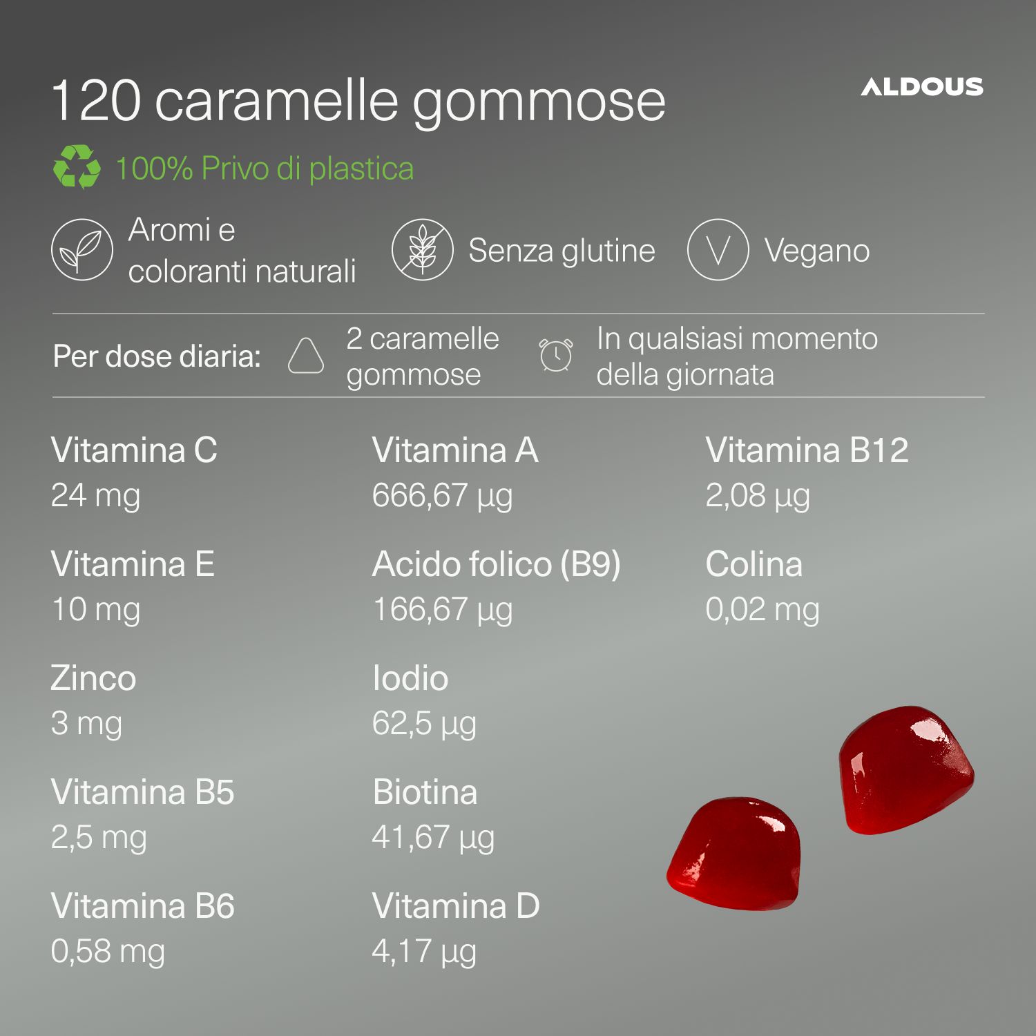 Aldous - Multivitaminico per Bambini Gummies - Energie, Difese Immunitarie