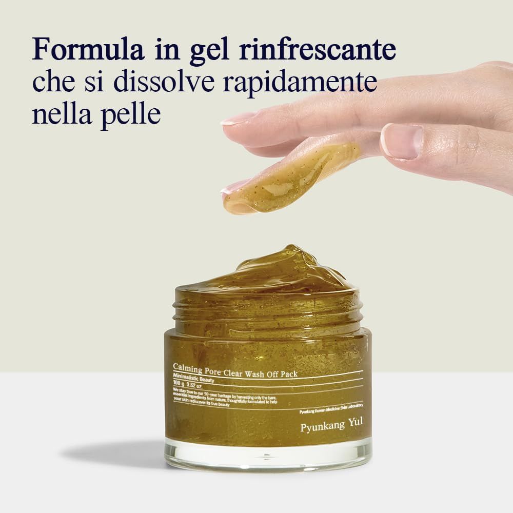Gel applicato sulla mano. Vaso di gel. Testo: Formula in gel rinfrescante che si dissolve rapidamente nella pelle.