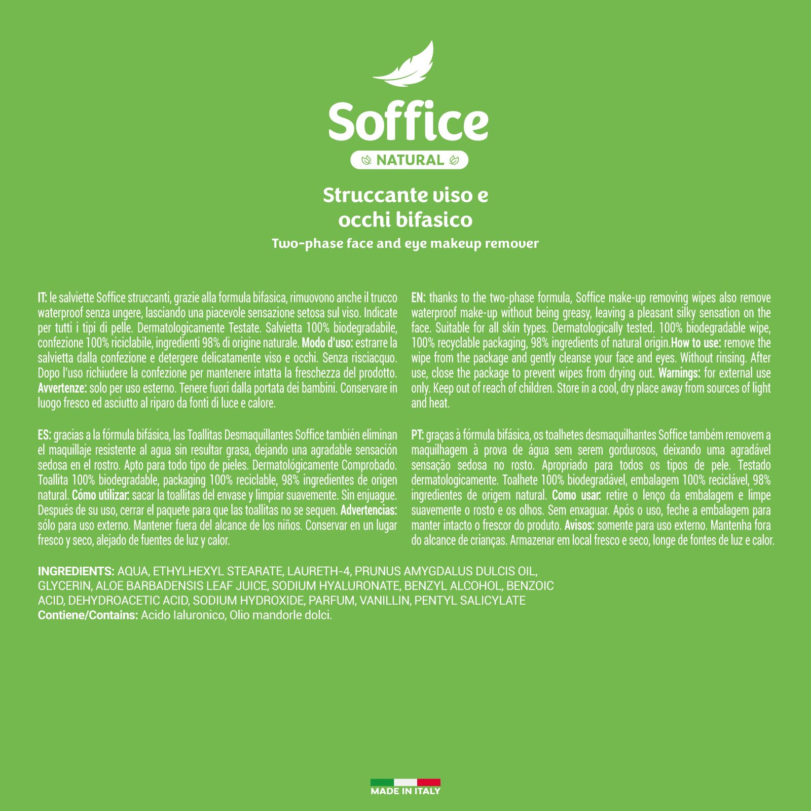 Soffice Natural Salviette Struccanti Viso e Occhi 20 confezioni da 20