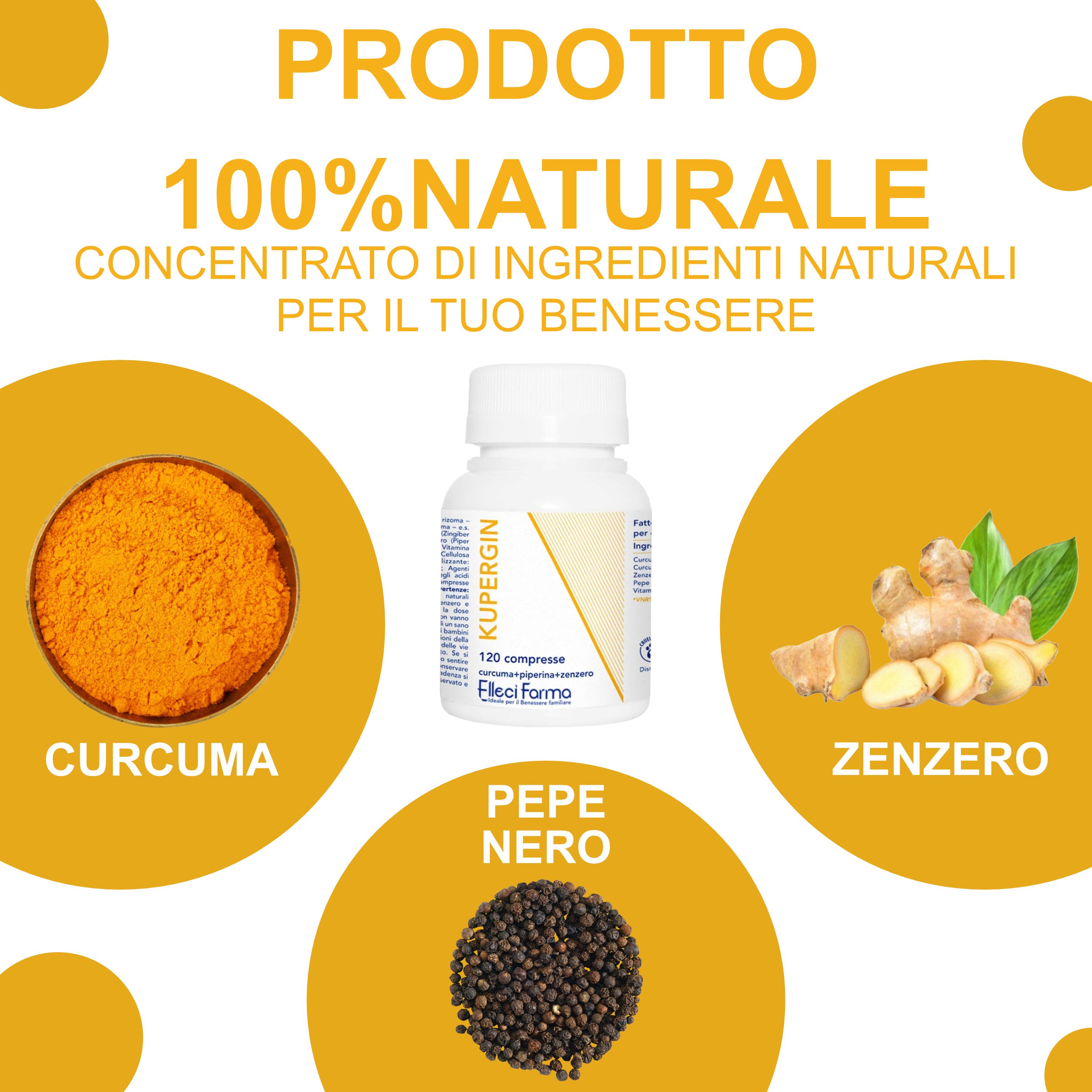 Ellecci Farma - Kupergin Brucia Grassi Potente con Curcuma e Piperina, Detox e Drenante, 120 cpr